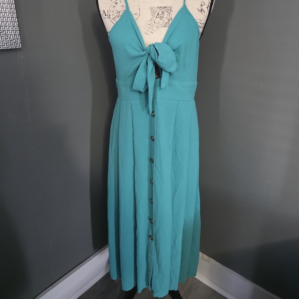SHEIN Turquoise Strapless Dress with Front Tie